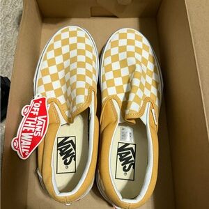 Vans Kids Mustard Checkered Slip-On Sneakers
